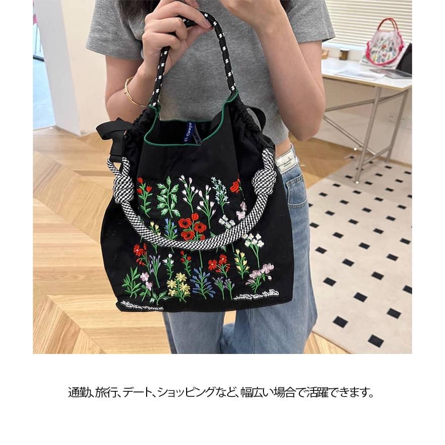トートバッグ ナイロン 花柄 刺繍 レディース サブバッグ エコバッグ 
