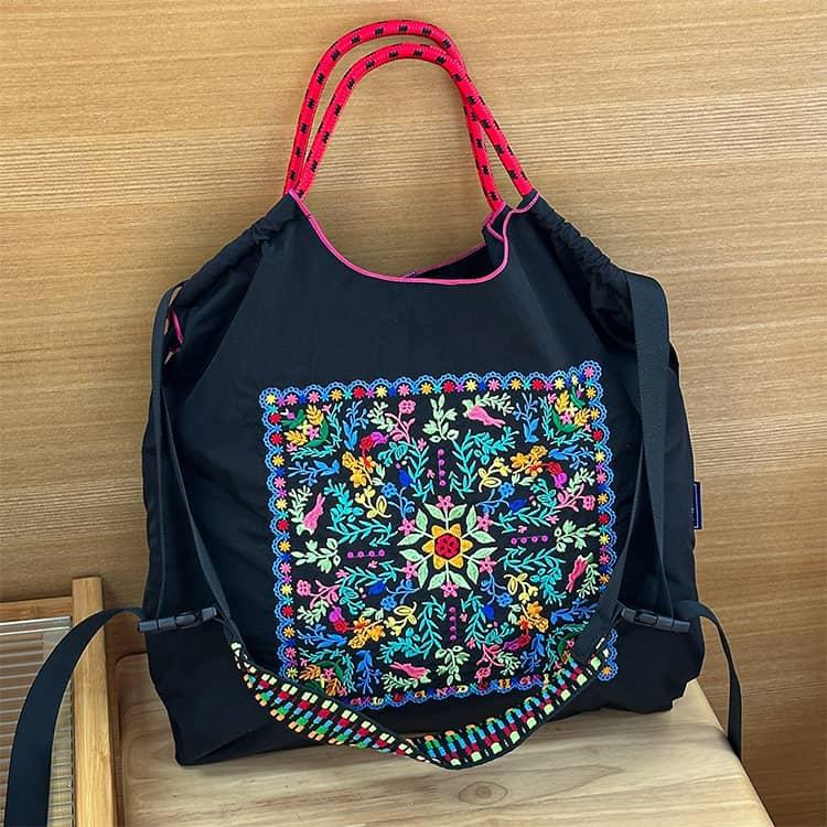 トートバッグ ナイロン 花柄 刺繍 レディース サブバッグ エコバッグ 