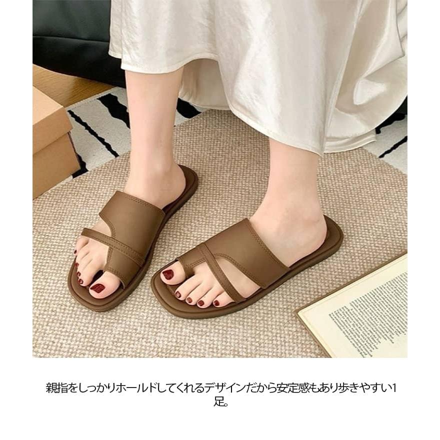 トングサンダル 親指トング スクエアトゥ フラットサンダル レディース