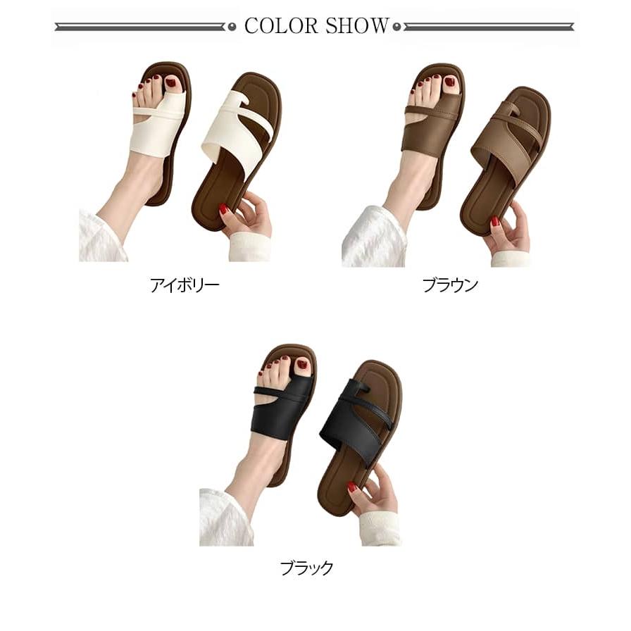 トングサンダル 親指トング スクエアトゥ フラットサンダル レディース