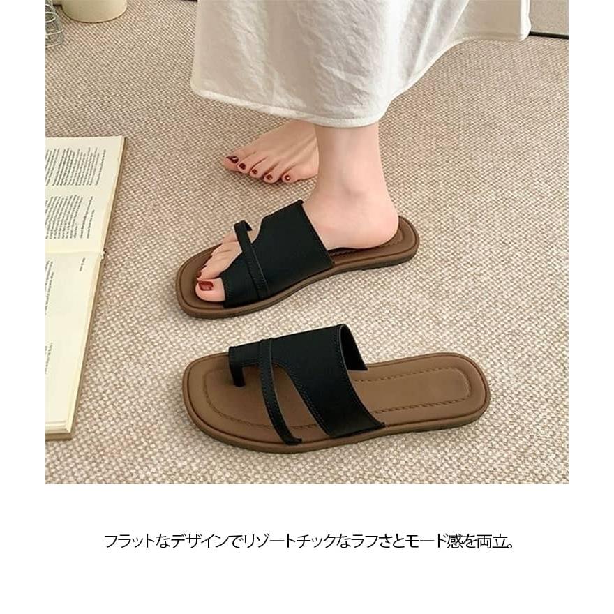トングサンダル 親指トング スクエアトゥ フラットサンダル レディース