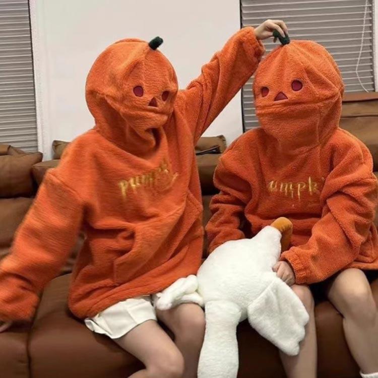もこもこ カボチャ パーカー ボア トップス フード付き ハロウィン衣装 