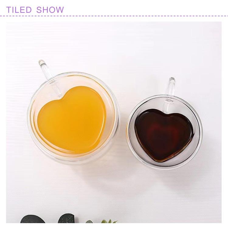 ハート柄 ダブルウォールグラス 取っ手付き 2個セット 耐熱