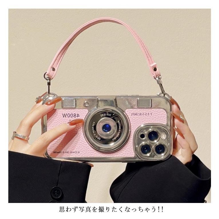 iPhone15 iPhoneケース スマホケース カメラ型 ストラップ付