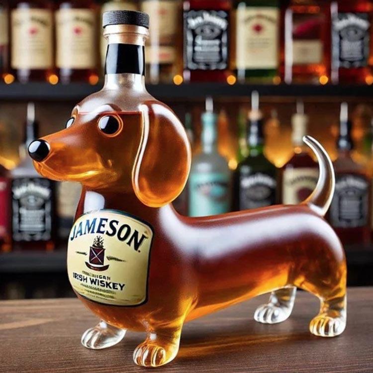 ヴィンテージ ダックスフント デカンタ アンバーガラス 犬型 耐熱ガラス製 ウィスキーボトル ダックスフント ウィスキーデキャンタ