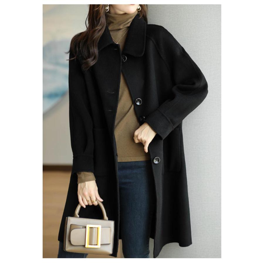 ステンカラーコート レディース ロングコート 2type 無地 折り襟 長袖