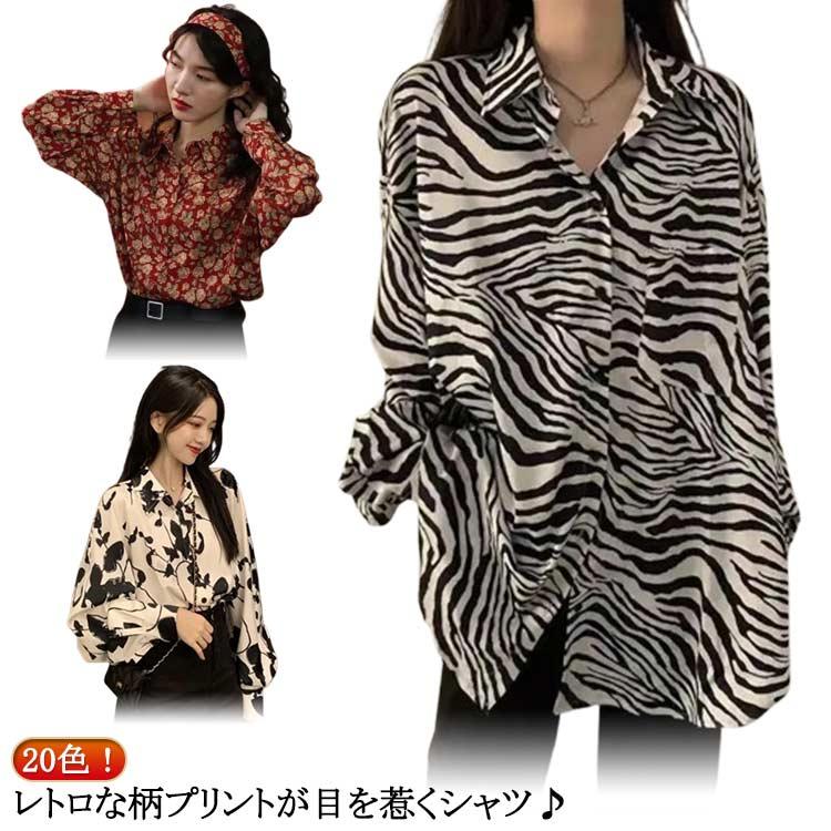 トップス カジュアル 花柄 レトロ 大きいサイズ ゆったり シャツ 幾何