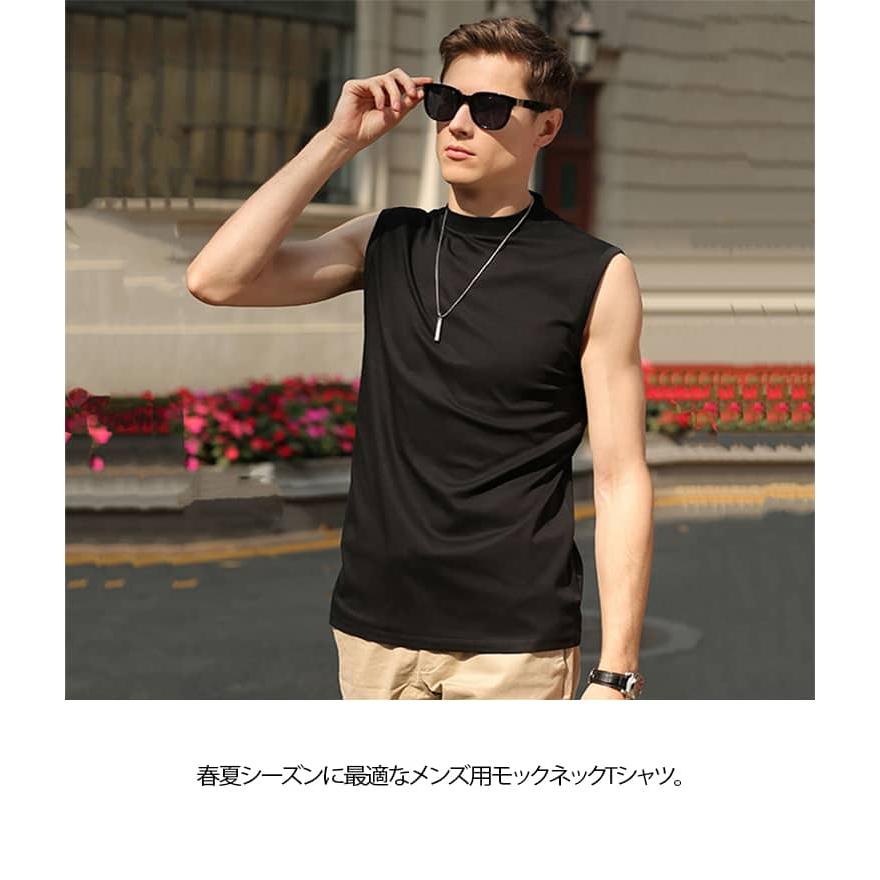 2枚セット ゴルフ モックネックシャツ ノースリーブ Tシャツ タンク