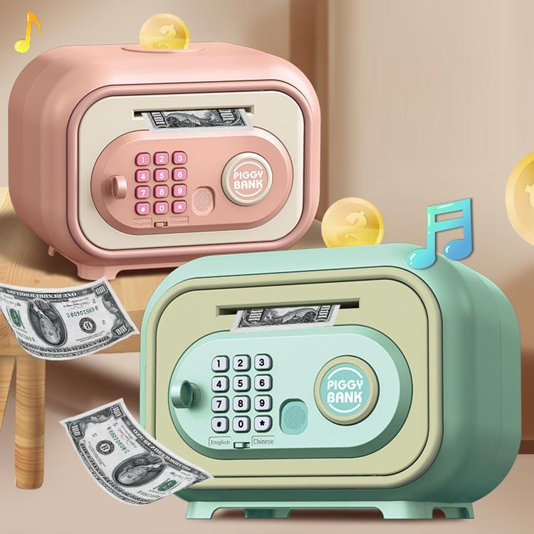 貯金箱 子供用貯金箱 かわいい 金庫型 電池式 紙幣 自動車ロールイン