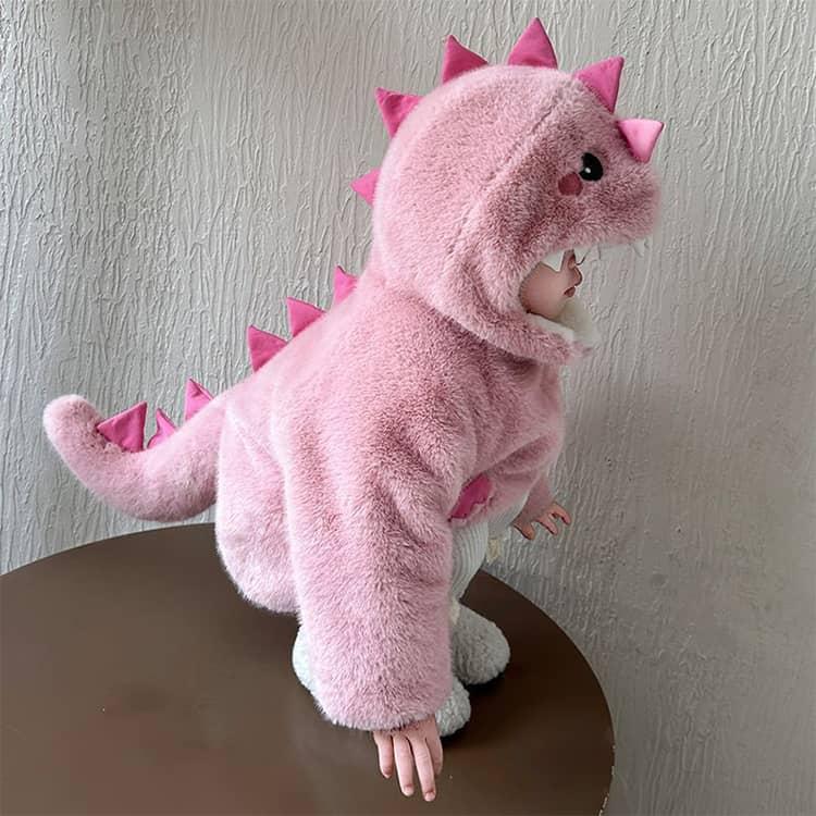 子供服 恐竜 着ぐるみ ふわふわ ファージャケット ボアコート パーカー 恐竜デザイン フリースジャケット ピンク
