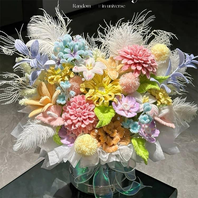 手芸モール 造花セット 手作りキット 花瓶ポット付き ふわふわ 高密度