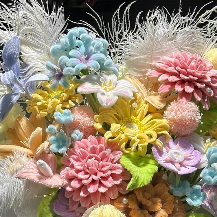 手芸モール 造花セット 手作りキット 花瓶ポット付き ふわふわ 高密度