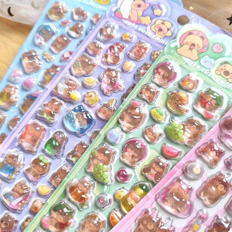 送料無料 ぷくぷくシール 立体 シール 4枚セット カピバラさん 3D
