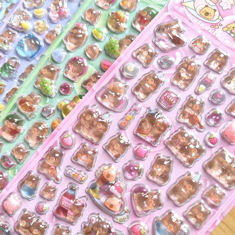 送料無料 ぷくぷくシール 立体 シール 4枚セット カピバラさん 3D