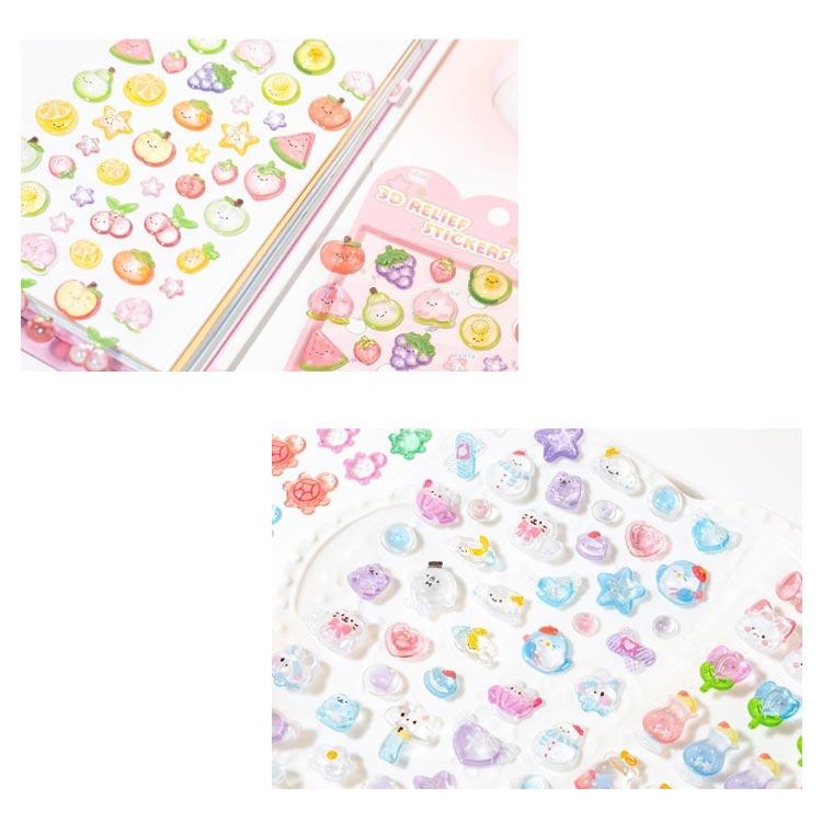 4枚セット ボンボンシール 立体 3Dシール クリア ドロップシール 立体