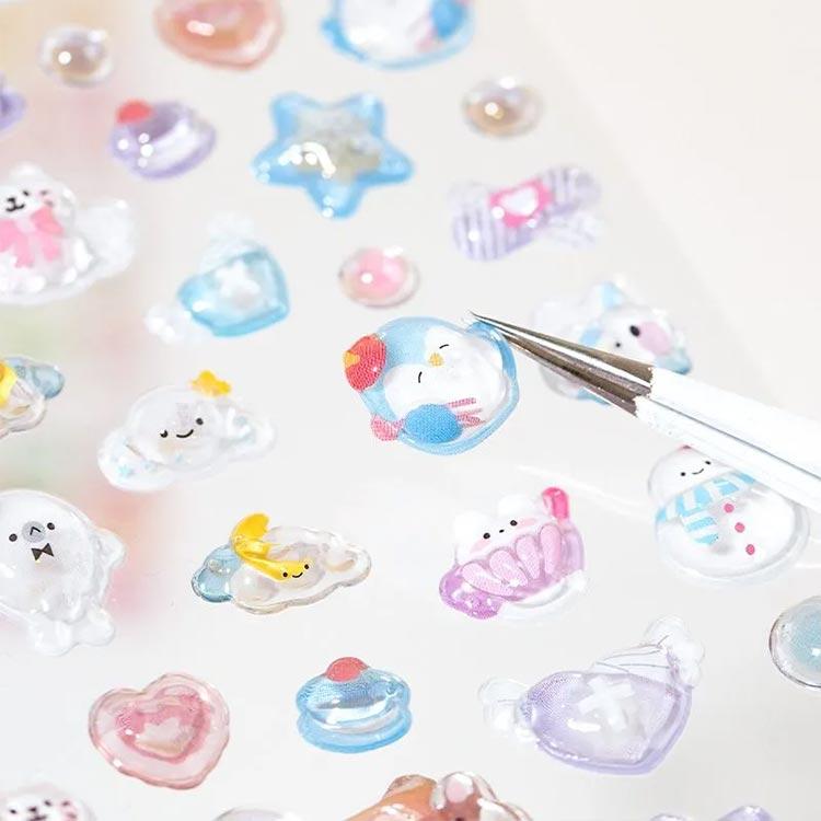 4枚セット ボンボンシール 立体 3Dシール クリア ドロップシール 立体