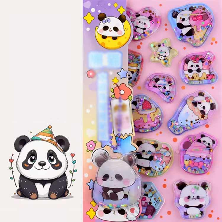 4枚セット ウォーターシール シャカシャカシール ビーズ入り パンダ 水