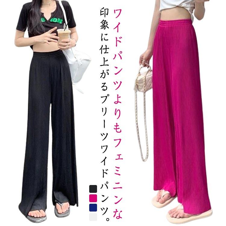 切れるパンツ プリーツパンツ ワイドパンツ プリーツ ウェストゴム