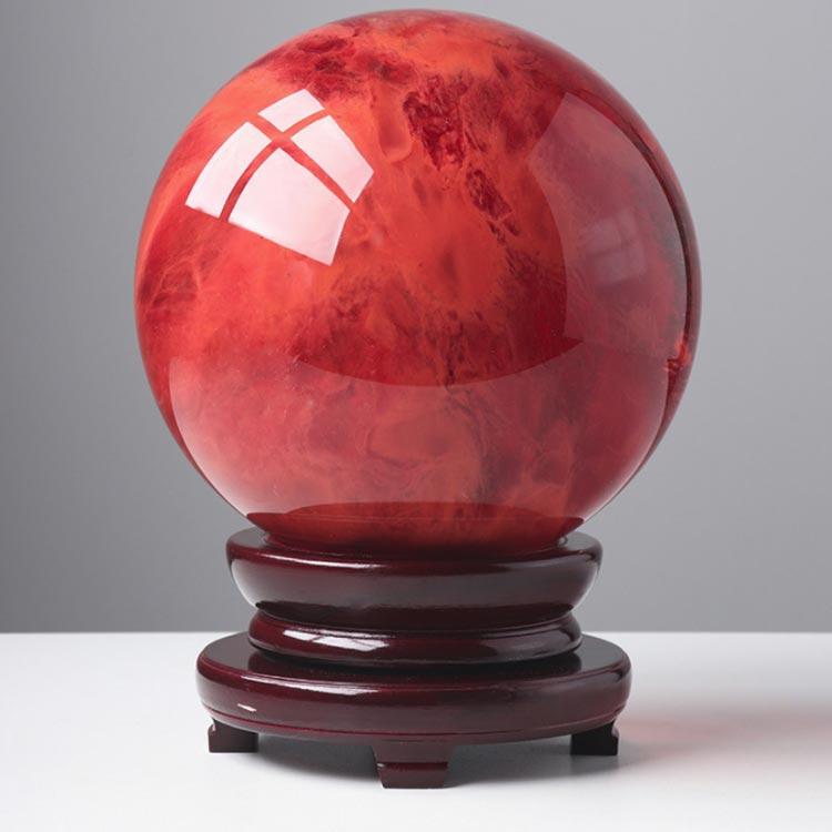 水晶玉 開運グッズ 赤水晶 水晶ボール 台座付き 丸玉 鎮宅 クリスタル