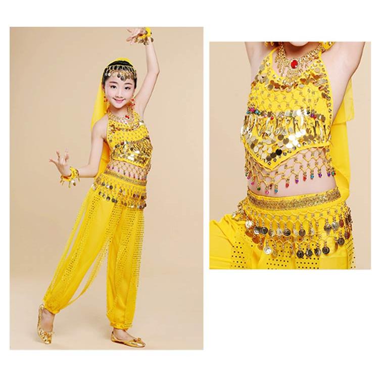 キッズ　イエロー ベリーダンス セットアップ　ハロウィン 4点セット】キッズ 女の子 ガールズ アラビア衣装 6色 ベリーダンス
