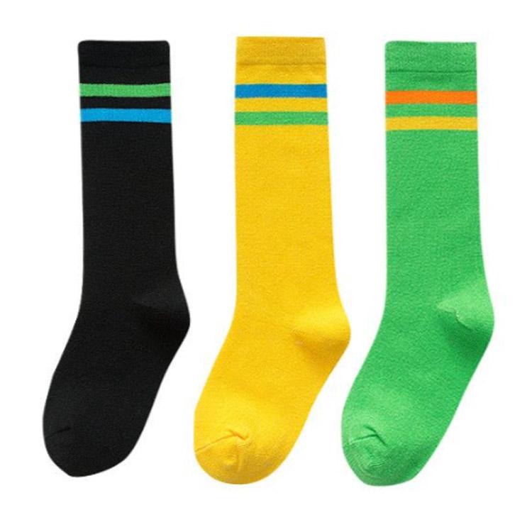 ①ボーダー　カラーブロックソックス3足セット 3足セット】ライン ハイソックス キッズ 女の子 男の子 靴下