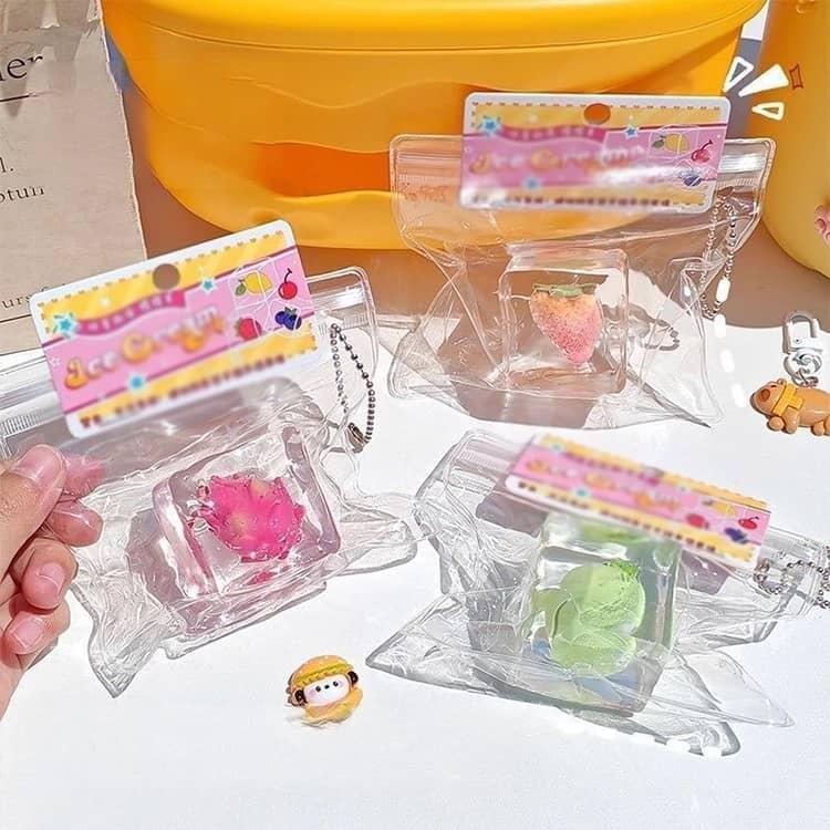 10点セット 氷 フルーツ スクイーズ キーホルダー 低反発 ぷにぷに 水