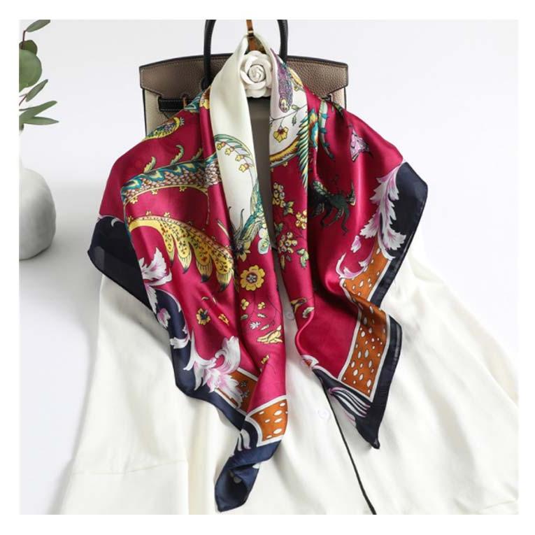 大判 正方形 スカーフ 90cm 総柄 花柄 柄 レディース ストール シルク