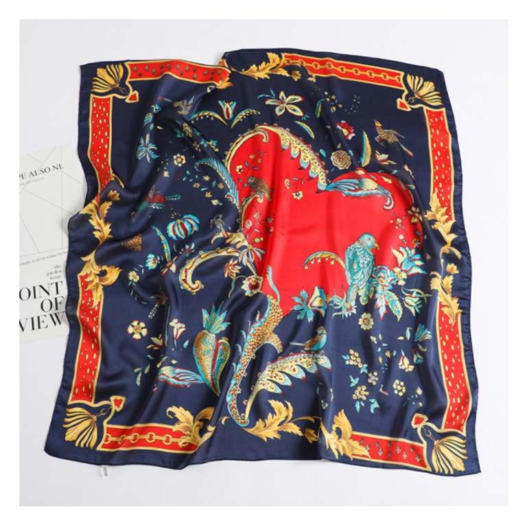 大判 正方形 スカーフ 90cm 総柄 花柄 柄 レディース ストール シルク