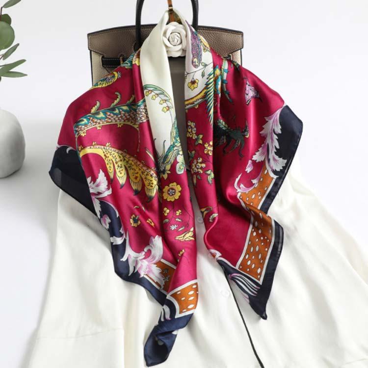 大判 正方形 スカーフ 90cm 総柄 花柄 柄 レディース ストール シルク