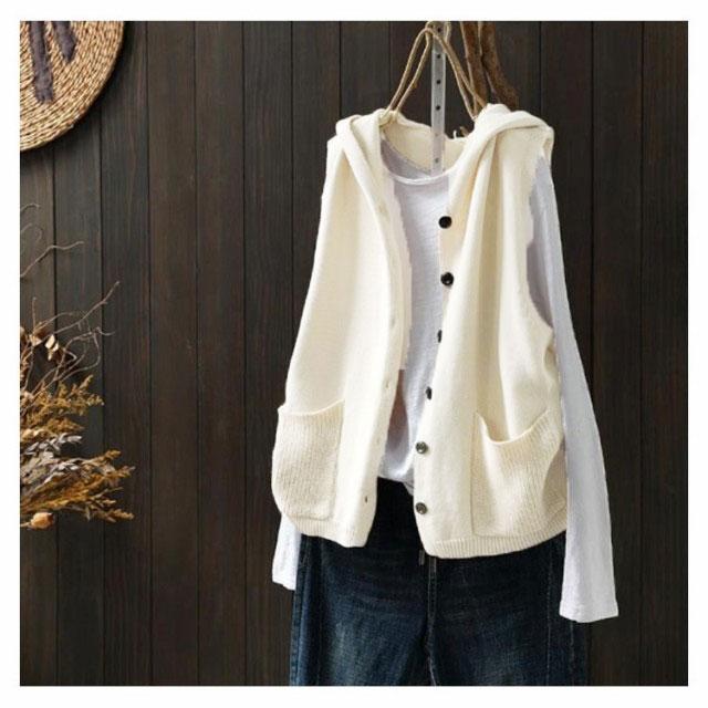 送料無料 ニットベスト レディース ノースリーブ ニットパーカー フード付き ニット ジレ ベスト 前開き  スウェット パーカー フーテッドベスト |  | 11