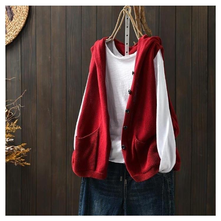 送料無料 ニットベスト レディース ノースリーブ ニットパーカー フード付き ニット ジレ ベスト 前開き  スウェット パーカー フーテッドベスト |  | 12