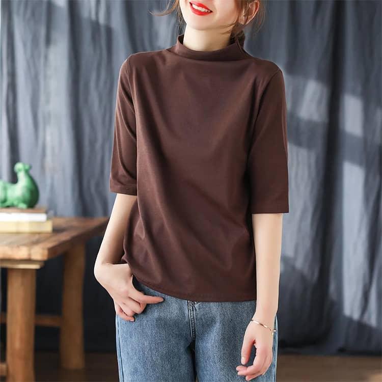 ハイネック Tシャツ レディース タートルネック 7分袖 プルオーバー 
