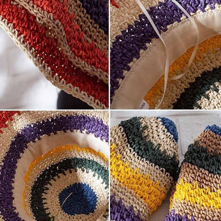 麦わら帽子 カラフル 虹色 帽子 バケットハット レディース つば