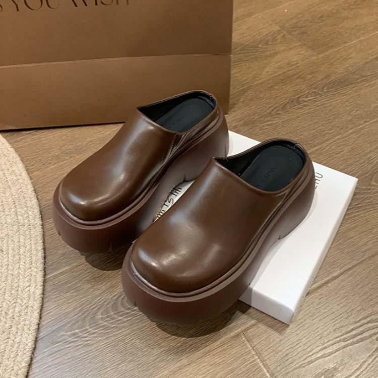 ブラウン サボ・クロッグサンダル サイズ37 厚底 サボサンダル プラット底 クロッグサンダル 7cmヒール レディース