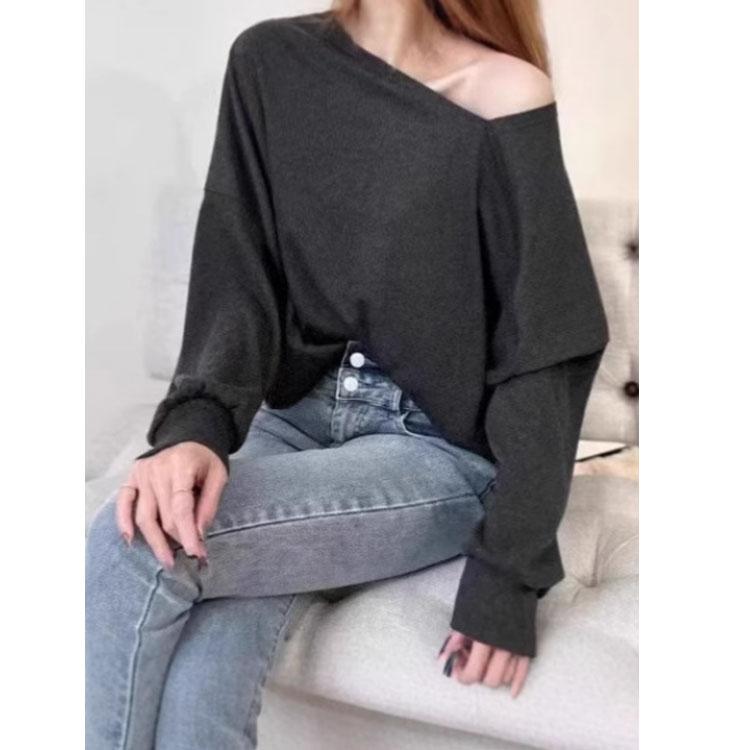 斜めネック Tシャツ レディース 長袖 オフショルダートップス 春服