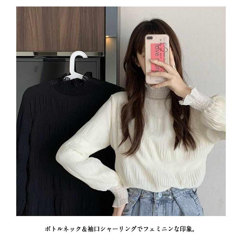 スタンドカラーブラウス 裏起毛あり シャーリング ブラウス レディース