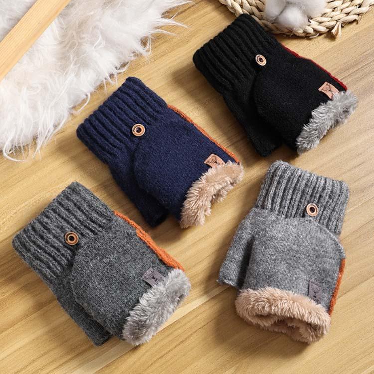 指なし 手袋 メンズ 指切り ニット スマホ対応 ミトン手袋 おしゃれ 2Way ハンドウォーマー スマホ手袋 カバー付 あったか 裏起毛 厚手 暖か |  | 01