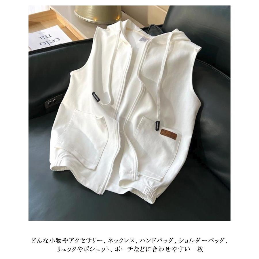 ベスト レディース ノースリーブパーカー パーカーベスト フード付き