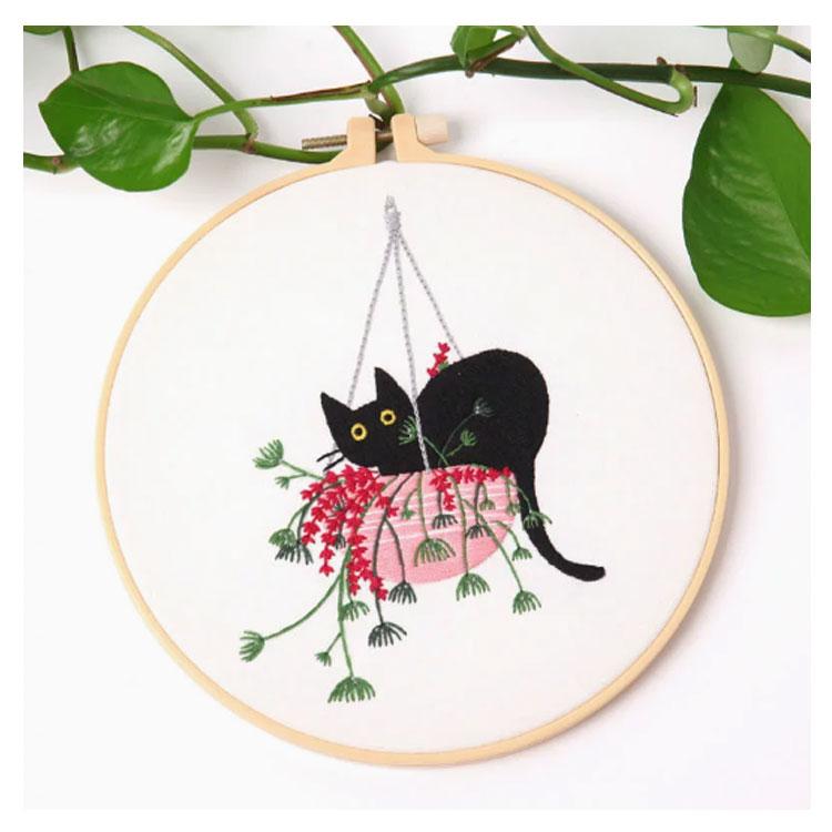 刺繍キット 猫 花 初心者 セット ししゅうキット 刺しゅう クロス