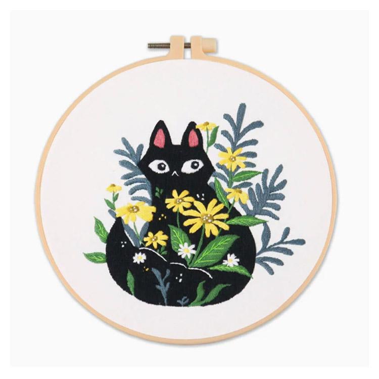 刺繍キット 猫 花 初心者 セット ししゅうキット 刺しゅう クロス