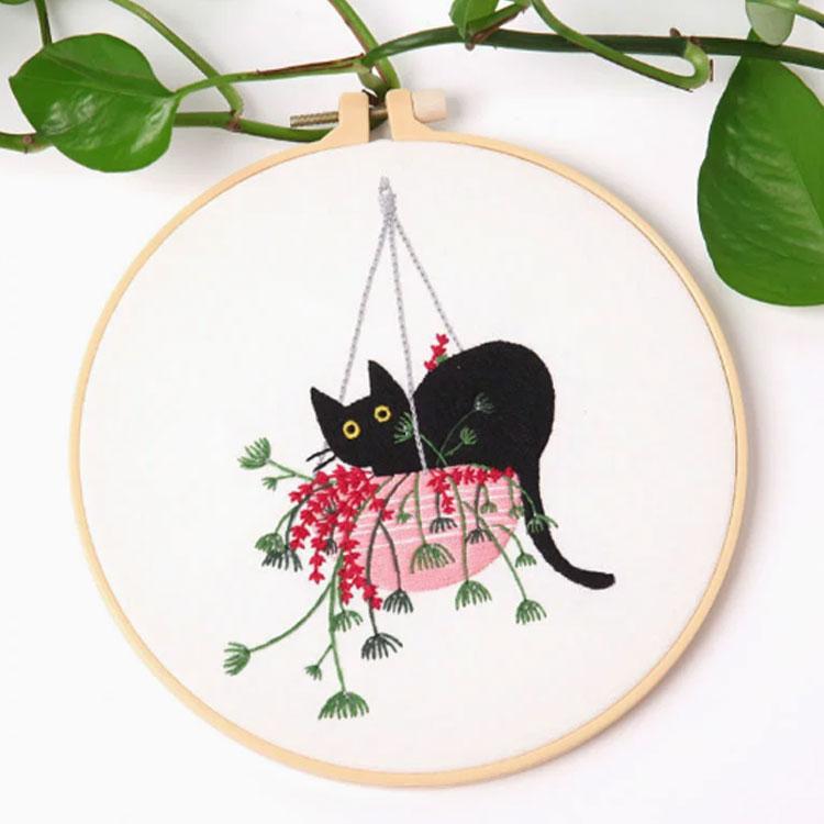 刺繍キット 猫 花 初心者 セット ししゅうキット 刺しゅう クロス