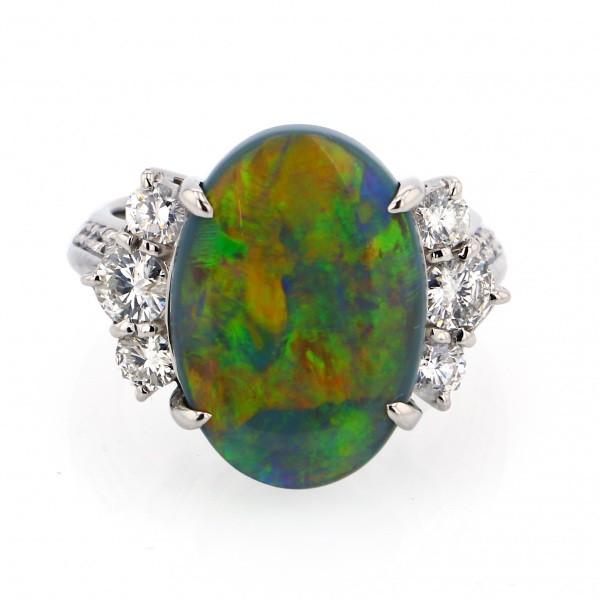 ブラックオパール取巻きダイヤ✦pt900リング10号 PT900 ブラックオパール ダイヤモンド リング : ジェム