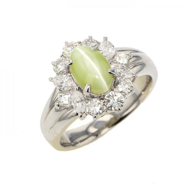 プラチナ900 クリソベリルキャッツアイ ダイヤモンド リング : ジェム