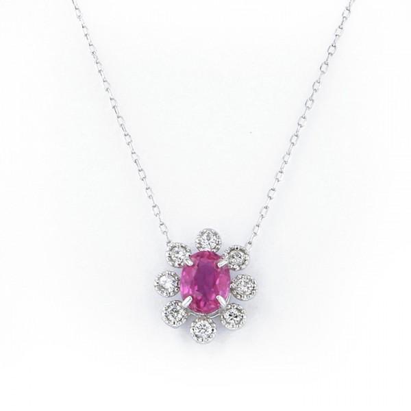 K18WG ホワイトゴールド ルビー ダイヤモンド ネックレス/ペンダント