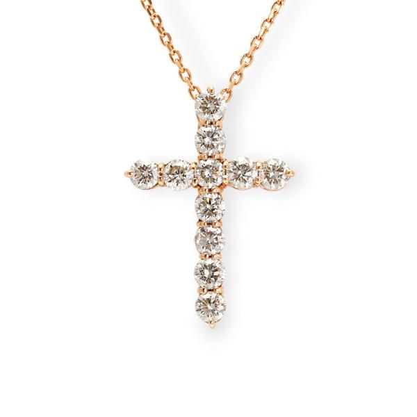 K18ピンクゴールド ダイヤモンド クロス ネックレス : ジェム
