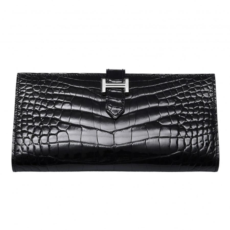 エルメス ベアンスフレ 長財布 アリゲーター 黒 T刻印 男女兼用デザイン HERMES（エルメス） ベアンスフレ アリゲーター ブラック シルバー金具