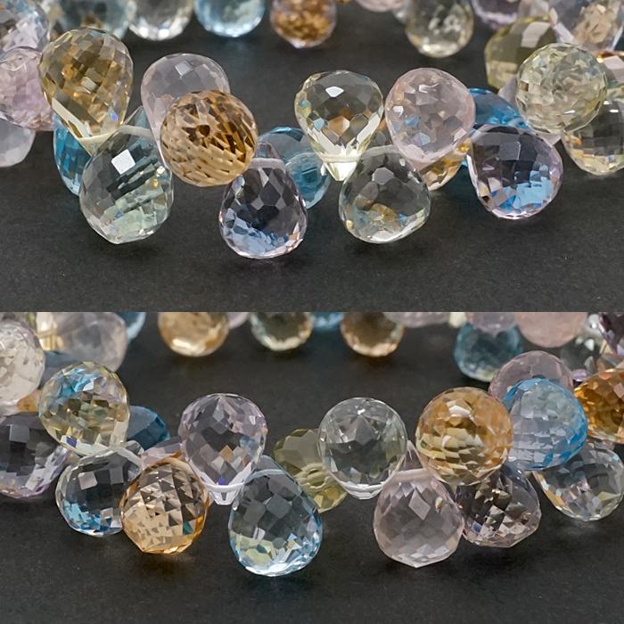 天然石 マルチカラー ブレスレット 多宝水晶 ミックスクォーツ 蝶チャーム付き マルチカラー ドロップカット ブレスレット 10mm ミックスストーン