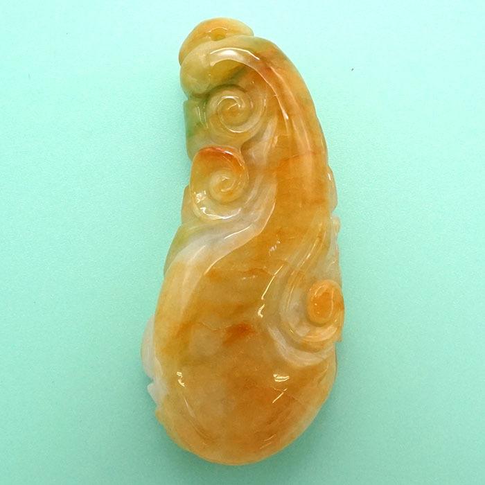 【一点物】 翡翠 蝙蝠&如意 彫り物 約36.2g ミャンマー産 天然石 パワーストーンの画像