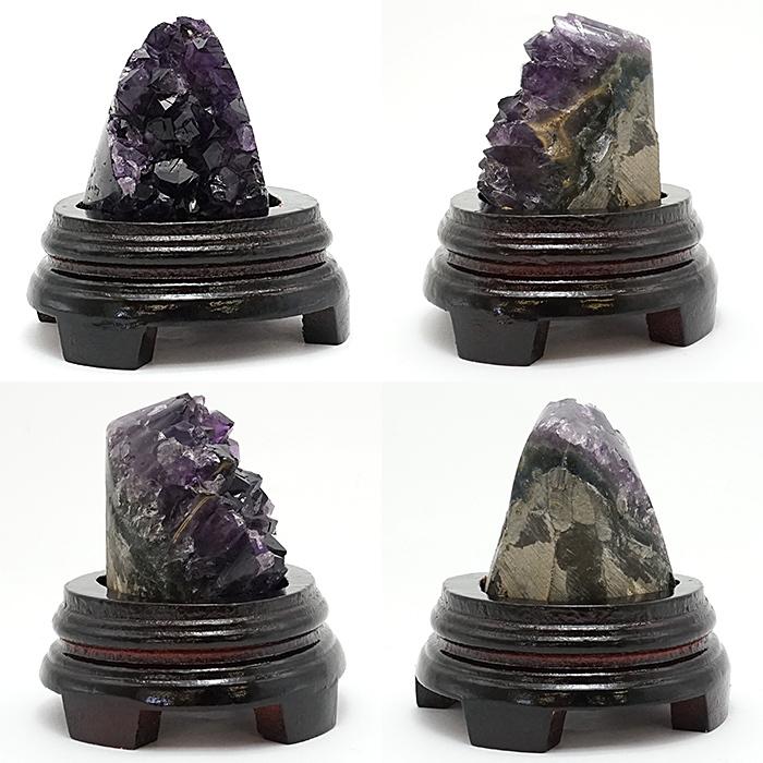 アメジスト 結晶塊 木製台座付き