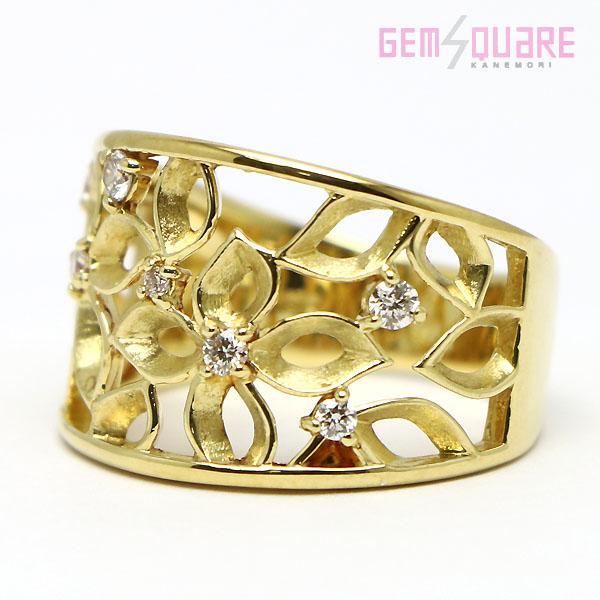 値下げ交渉可】K18 ダイヤモンド デザインリング 指輪 D0.16 5.6g 12号